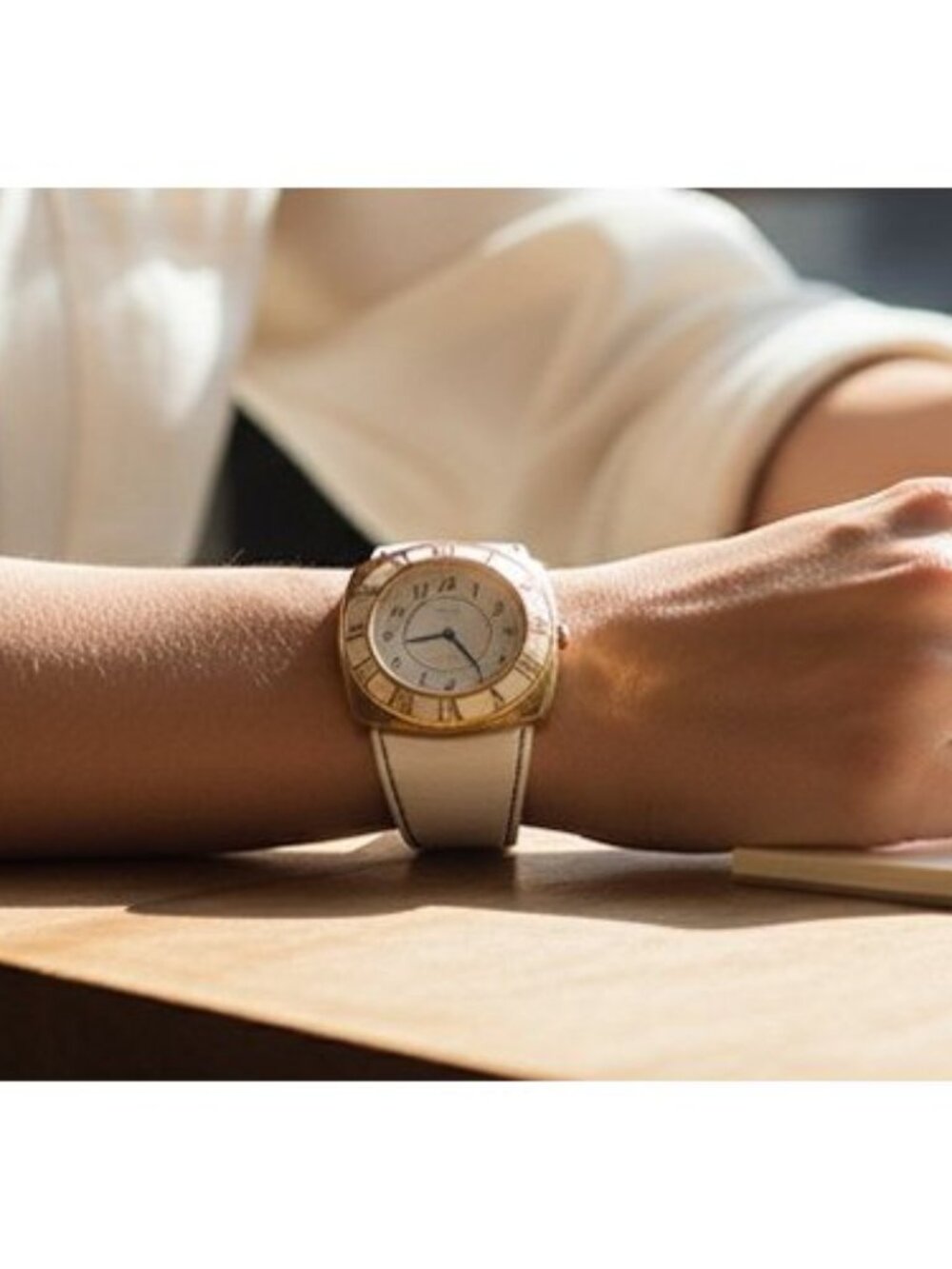 White Leather Strap Large Face Ladies Quartz Watch